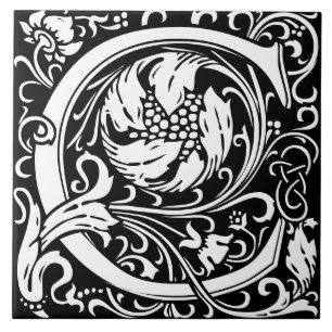 De Cerâmica Floral alfabet Monograma - Letra C Azulejo