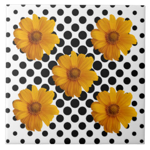 De Cerâmica Flores Amarelas Sunny no Azulejo Ponto Negro e Bra