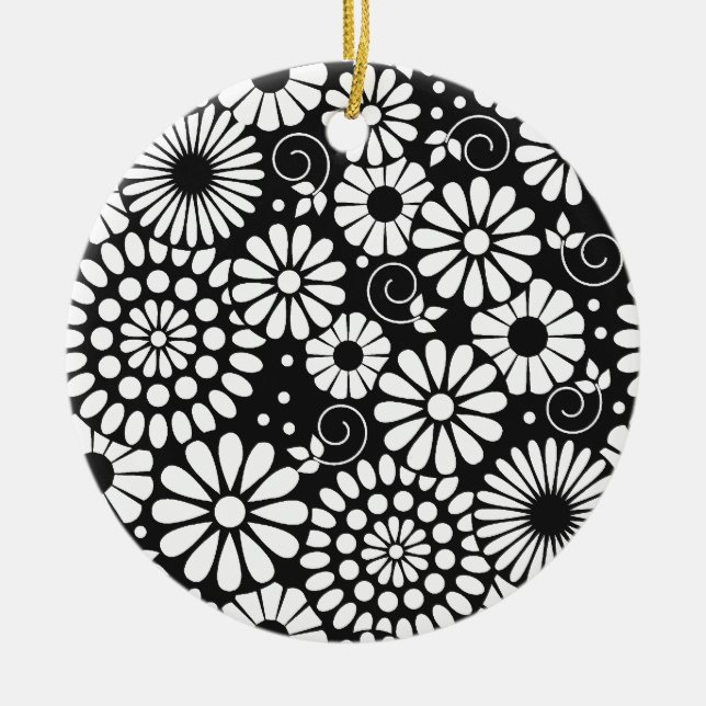 De Cerâmica Flores brancas-pretas retrorreflectoras Ornamento (Frente)