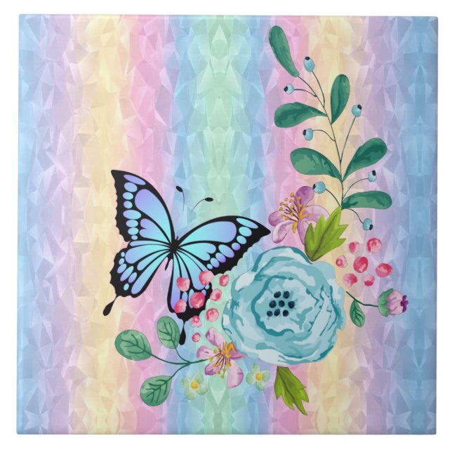 De Cerâmica Flores e Azulejo cerâmico borboleta (Frente)