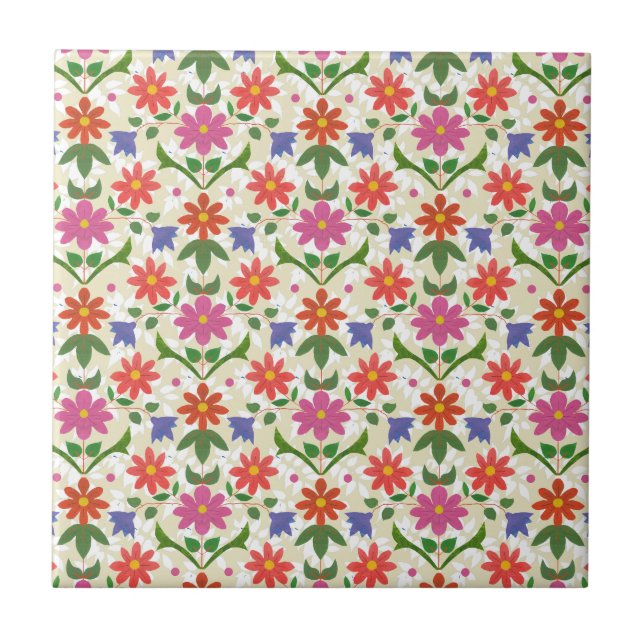 De Cerâmica Flores e Pontos Coloridos em Ecru, Azulejo (Frente)