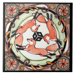 De Cerâmica Fox Trio Mystical Circle Design Azulejo Art Trivet