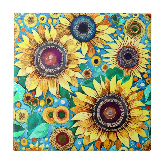 De Cerâmica Funky Sunflower Azulejo (Frente)