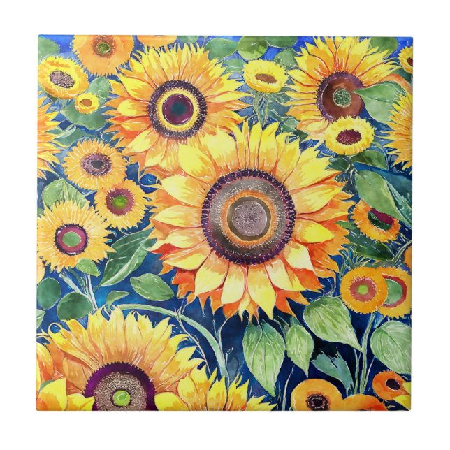 De Cerâmica Funky Sunflower Azulejo (Frente)