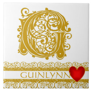 De Cerâmica G Monograma Nome Lace Red Heart Azulejo Dourado
