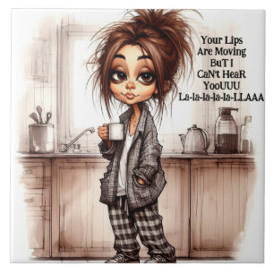 De Cerâmica Garota do Café Quirky não pode ouvir seu Azulejo c