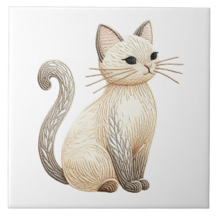 De Cerâmica Gatinho Bordado Boho Gato Azulejo Cerâmico