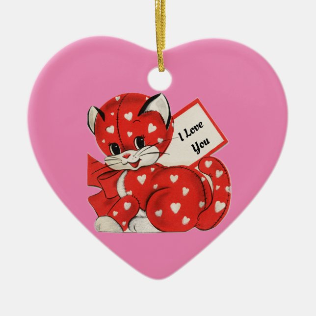 De Cerâmica Gatinho Vintage Com Ornamento Cardíaco (Frente)