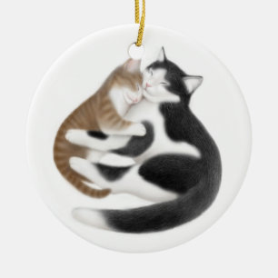 De Cerâmica Gato da mamã & seu ornamento do gatinho