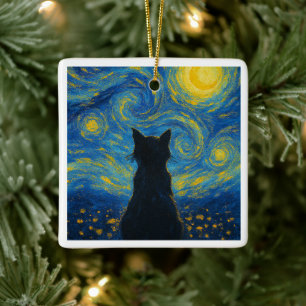 De Cerâmica Gato Ornamento Noite Estrelada Van Gogh