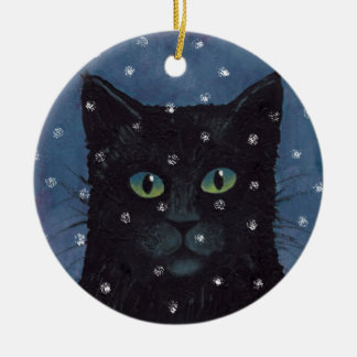 De Cerâmica Gato preto no ornamento da neve