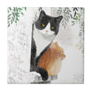 De Cerâmica Gato Tuxedo e Gengibre Azulejo cerâmico
