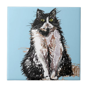 De Cerâmica Gato Tuxedo Gatos Preto e Branco Azulejo Feliz