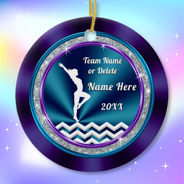 De Cerâmica Ginástica Ornamento Bonito Roxo, Teal e Branco (Gift ideas gymnastics girl. Cheap gymnastics gifts. Gymnastics Christmas Gifts. Young gymnasts.)