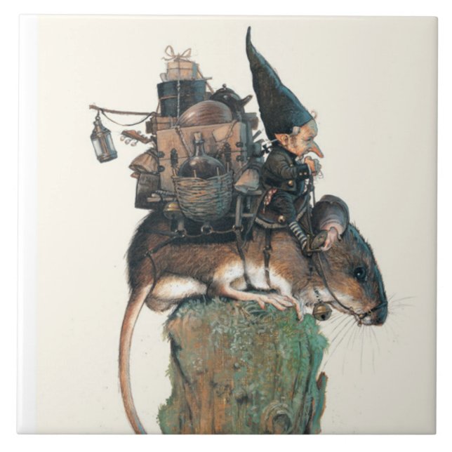 DE CERÂMICA  GNOMO QUE MONTA UM AZULEJO DO RATO (Frente)