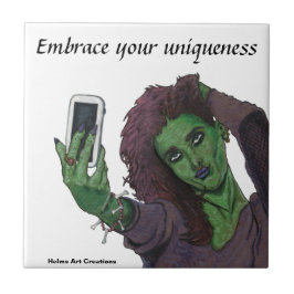 De Cerâmica Goblin Girl Phone Selfie Fantasy Art Azulejo Cerâm