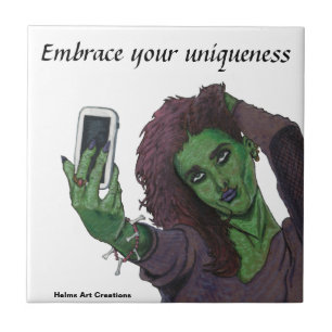 De Cerâmica Goblin Girl Phone Selfie Fantasy Art Azulejo Cerâm