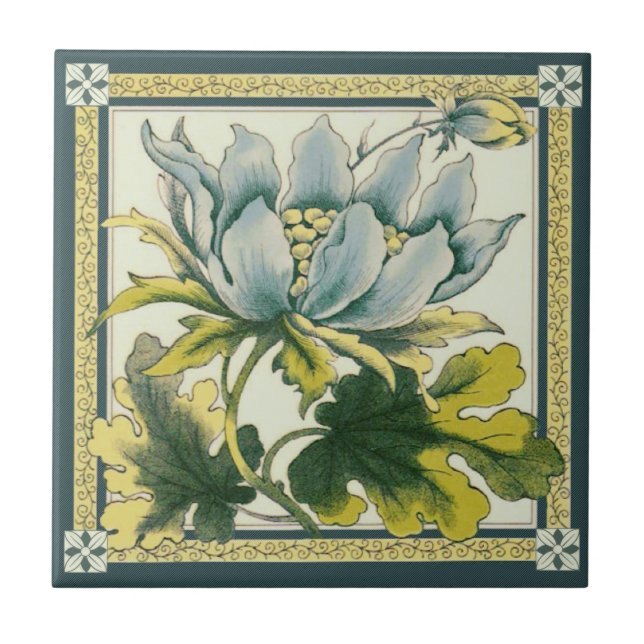 De Cerâmica Grande Azulejo Azul Floral Vitoriano Repro Cerâmic (Frente)
