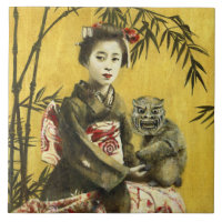 Gueixa do vintage e azulejo japoneses do demónio