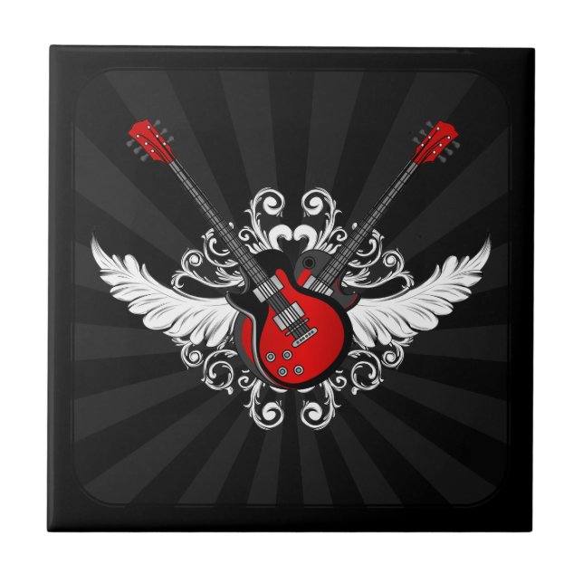 De Cerâmica Guitarra do rock and roll - azulejo (Frente)