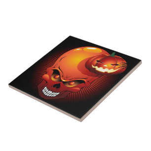 De Cerâmica Halloween Skull e Pumpkin azulejo