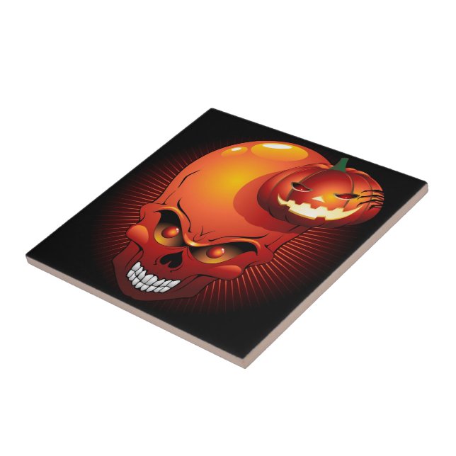 De Cerâmica Halloween Skull e Pumpkin azulejo (Lateral)
