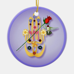 De Cerâmica Hamsa e ornamento das flores