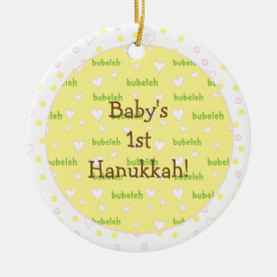 De Cerâmica Hanukkah "Bubeleh" Ornamento em Círculo Rosa/Verde