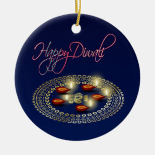 De Cerâmica Happy Diwali Ganesha Rangoli - Ornamento