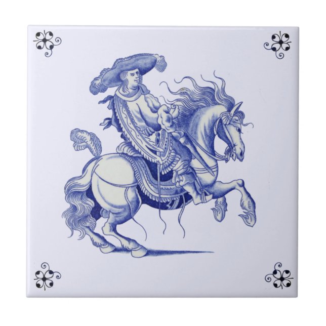 De Cerâmica Homem no Horseback Figural Azul Azulejo Holandês R (Frente)