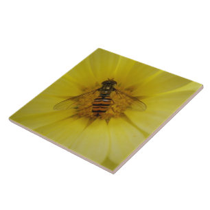 De Cerâmica Hoverfly em um Azulejo Marigold