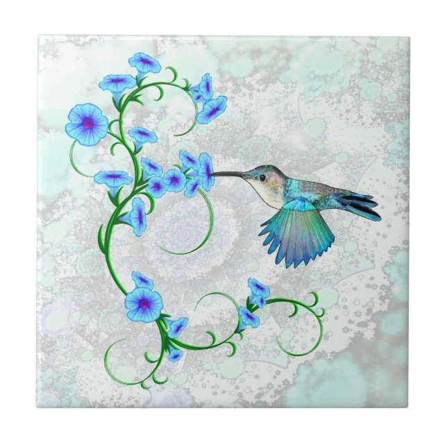 De Cerâmica Hummingbird com Glórias da Manhã Azulejo Design (Frente)