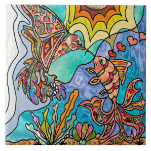 De Cerâmica Hummingbird Goldfish Reflexão com o Azulejo cerâmi