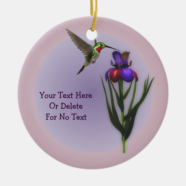 De Cerâmica Hummingbird Iris Flor Personalizado Ornamento (Frente)