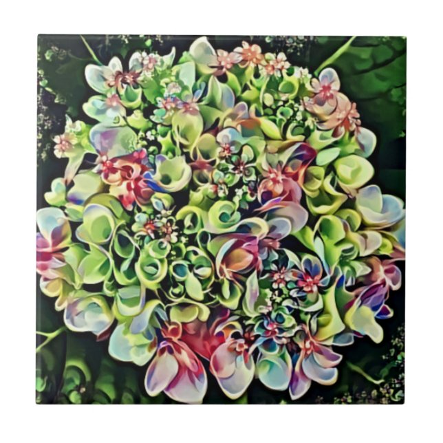 De Cerâmica Hydrangea Art Azulejo Trivet Colorida (Frente)