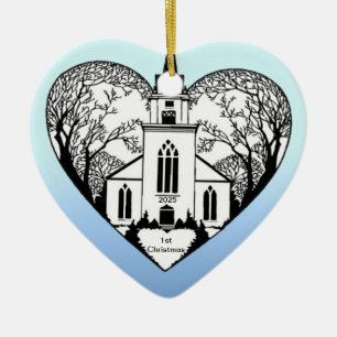 De Cerâmica Igreja em um coração - ornamento customizável