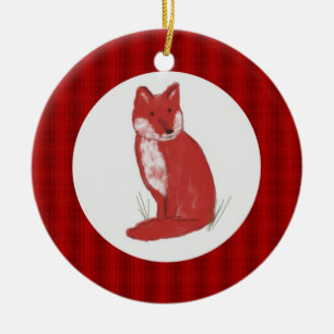 De Cerâmica Ilustração do Fox do Pastel e ornamento vermelhos