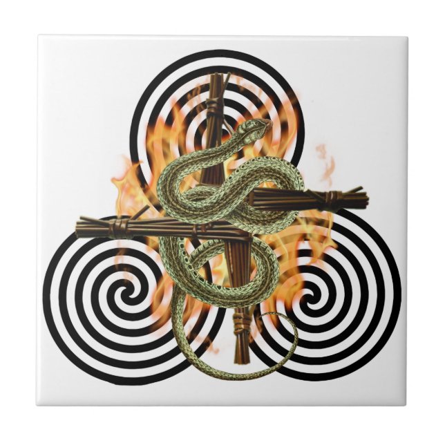 De Cerâmica Imbolc Fire Serpent Pagan Sabbat Altar Azulejo (Frente)