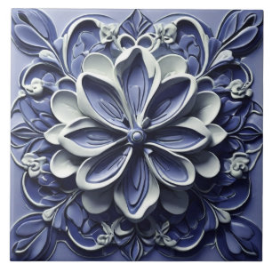 De Cerâmica Indigo Azulejo Blue Faux Alivio Floral Português