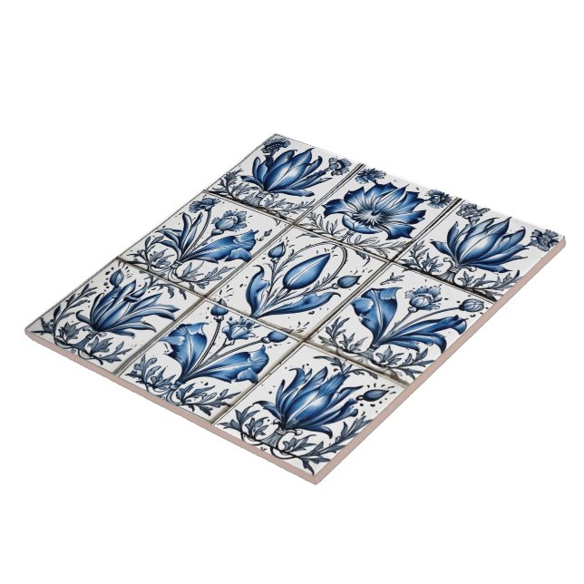 De Cerâmica Intricate Blue Rustic Indigo Azulejo Azulejo (Lateral)