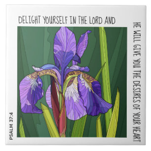 De Cerâmica Íris roxa com verso do Azulejo cerâmico Psalm 37