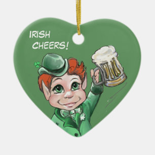 De Cerâmica Irlandês Cheers! Ornamento do Coração Retrato