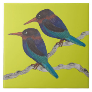 De Cerâmica Javan Kingfishers em um Azulejo cerâmico