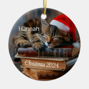 De Cerâmica Kitten Dormindo Em Livros Ornamento Personalizado