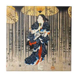 De Cerâmica Kuniyoshi três mulheres com azulejo dos