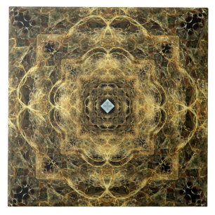 De Cerâmica Laço Dourado do diamante branco no azulejo preto