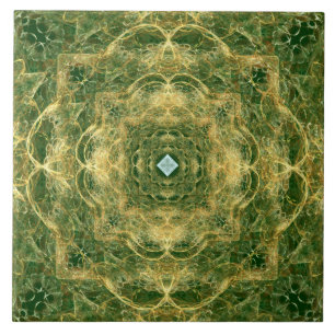 De Cerâmica Laço Dourado do diamante branco no azulejo verde