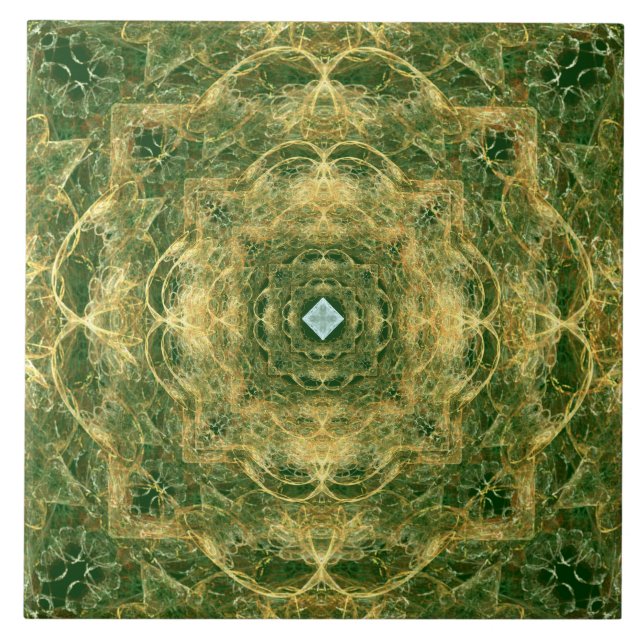 De Cerâmica Laço Dourado do diamante branco no azulejo verde (Frente)