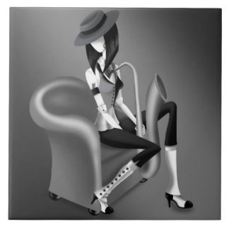 De Cerâmica Lady Saxofonista - Azulejo Decorativo Inspirado no