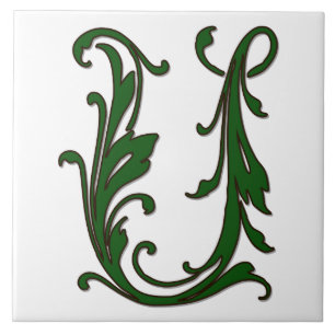 De Cerâmica Leaf - Letra U no Azulejo do Monograma Verde